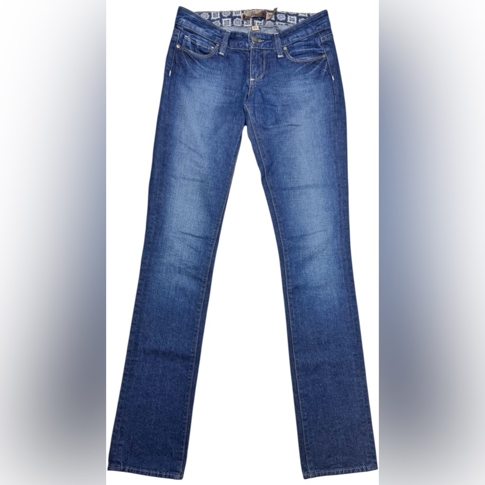 Paige Blue Heights Straight Leg Low Rise Jeans Medium Wash Womens 25